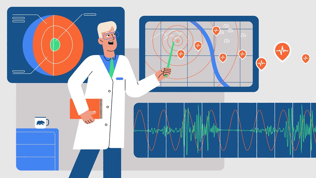 Illustration of Richard Allen explaining earthquakes